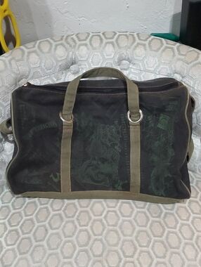 True Religion Canvas Duffel Bag in Black and Olive Trim